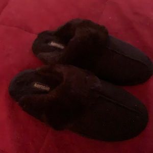 Soft furry black slippers